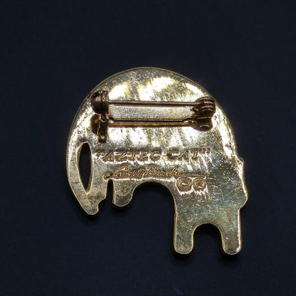 Laurel Burch "Aztec Cat" Brooch, Gold Plated, Rainbow Enamel, 1980s Vintage Jewelry