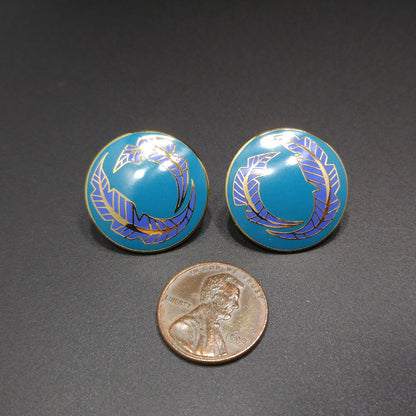 Vintage Laurel Burch "Palm Leaves" Teal Lavender Post Earrings, Gold Plated