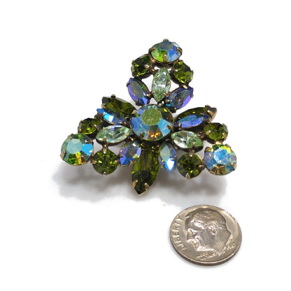 Vintage Regency Blue Green Triangular Brooch, Aurora Borealis, 1960s