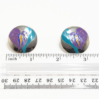 Vintage Laurel Burch "Antherium" Earrings, Rhodium Plated, 1980s Vintage Jewelry