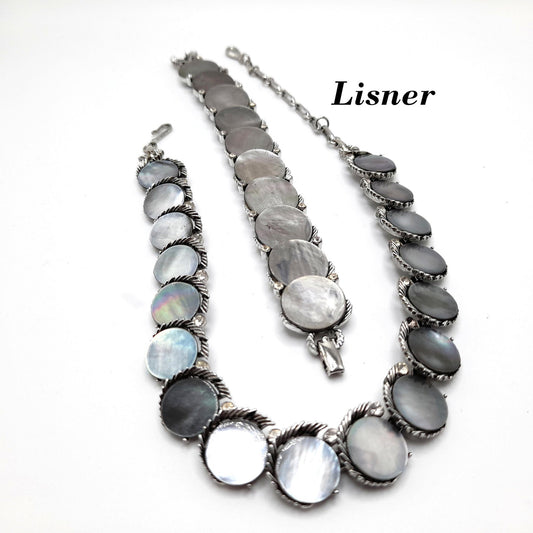 Vintage Lisner Mother of Pearl Necklace Bracelet Set, 1960s