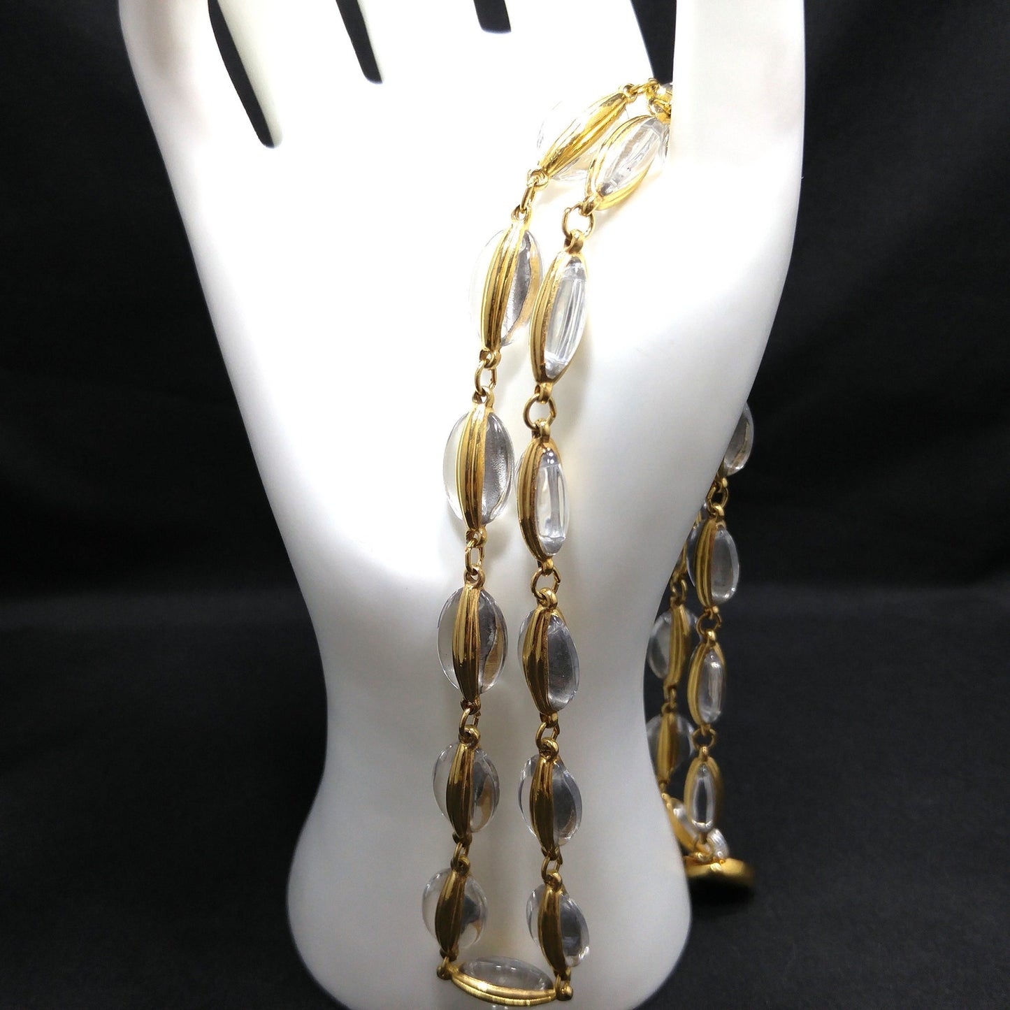 Vintage Swarovski Swan Logo Clear Crystal Gold Frame Bead Necklace 1990s