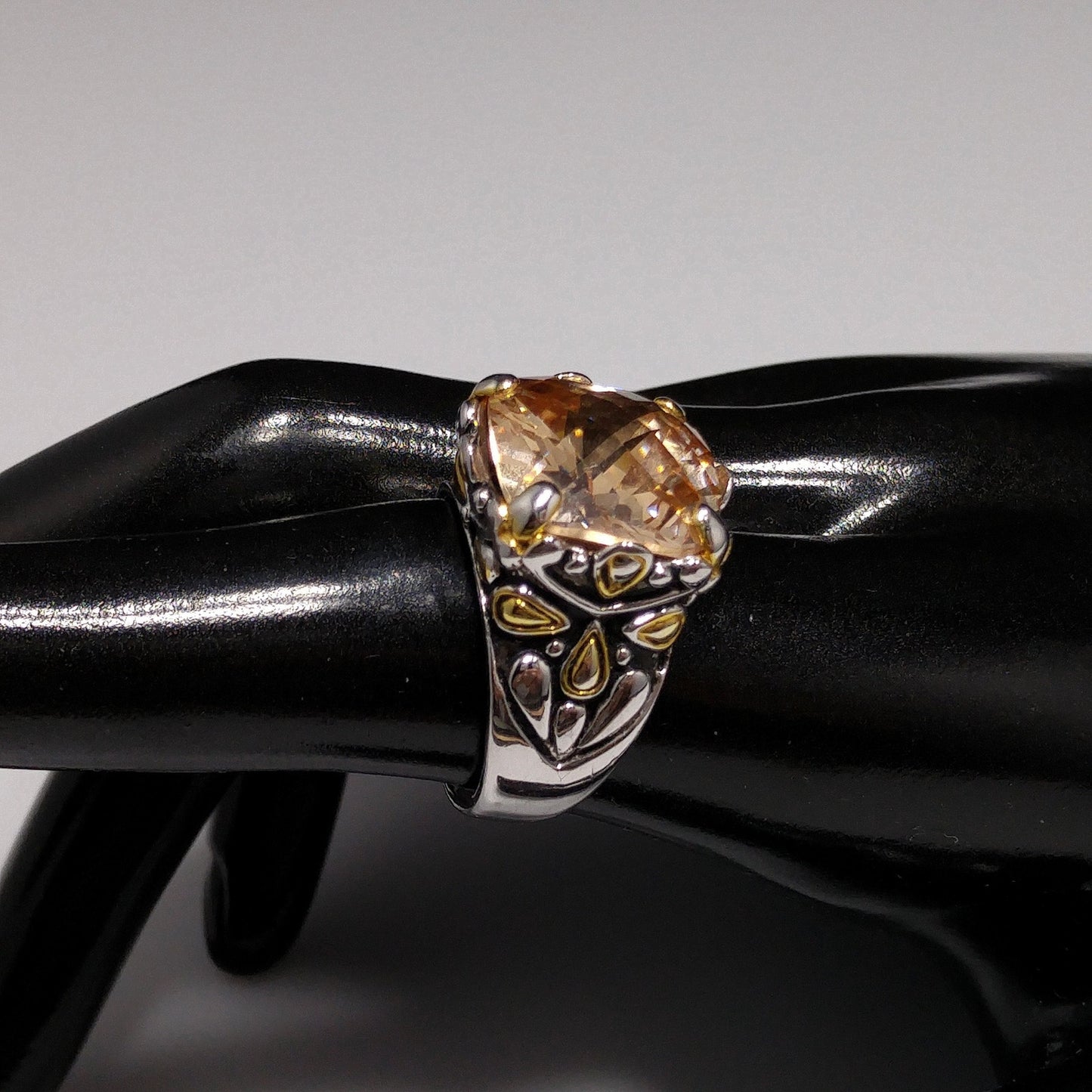 Champagne Gemstone Ring, 18KGE, Vintage Statement Jewelry, Size 8