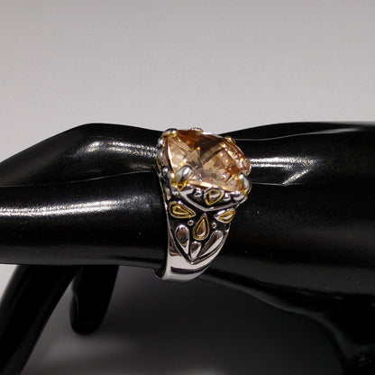 Champagne Gemstone Ring, 18KGE, Vintage Statement Jewelry, Size 8