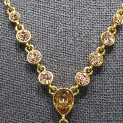 Givenchy Topaz Rhinestone Drop Necklace, Gold Plated, 1990s Vintage Jewelry