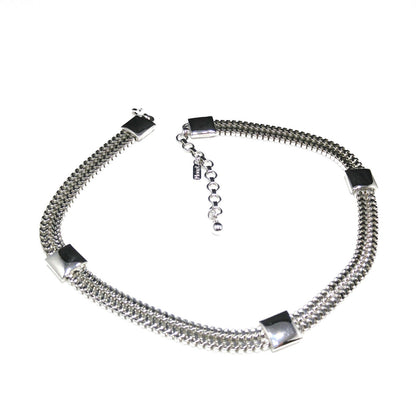 Monet Silver Wide Box Chain Necklace, Gold Plated, 1960s Vintage Jewelry