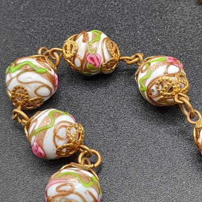 Vintage Italian Wedding Cake Bead Necklace Earrings Set, Venetian Lamp-work, 1940s Jewelry