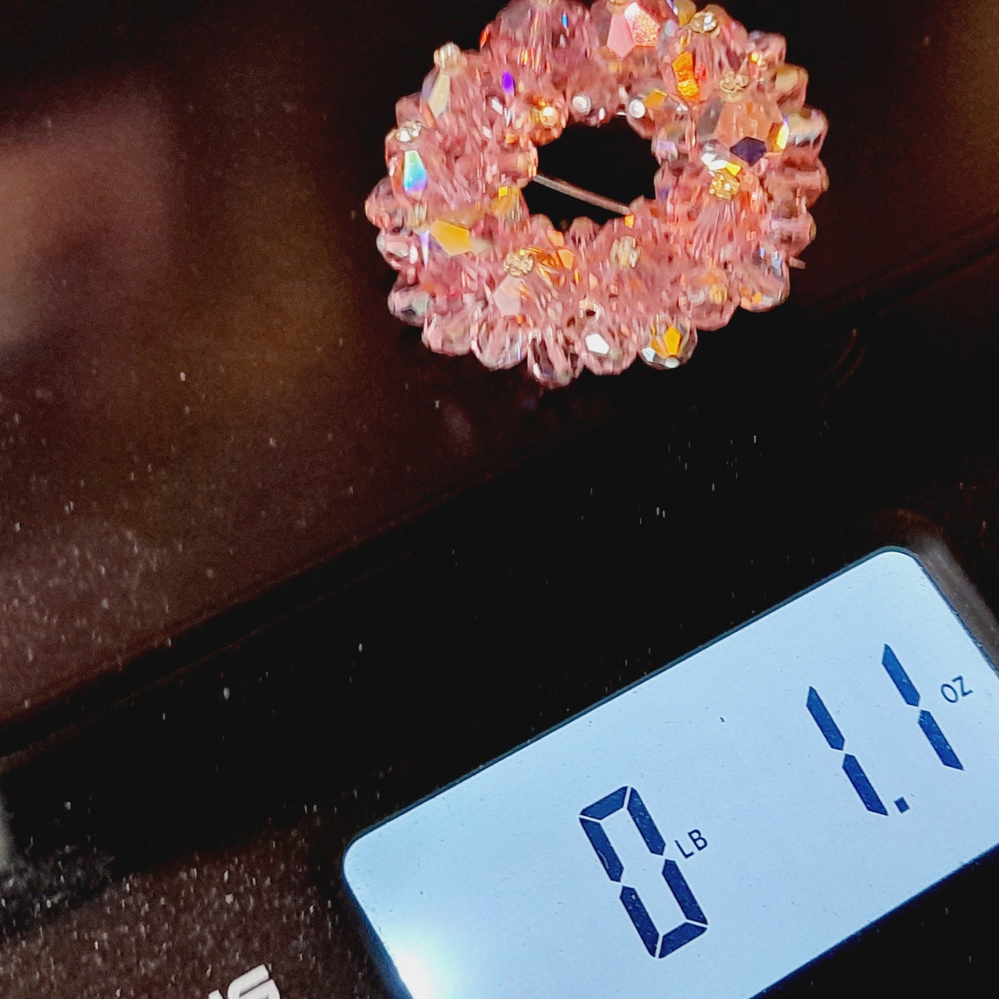 Vintage 1960s Pink Crystal Beaded Brooch Rhinestone Head Pin Accents