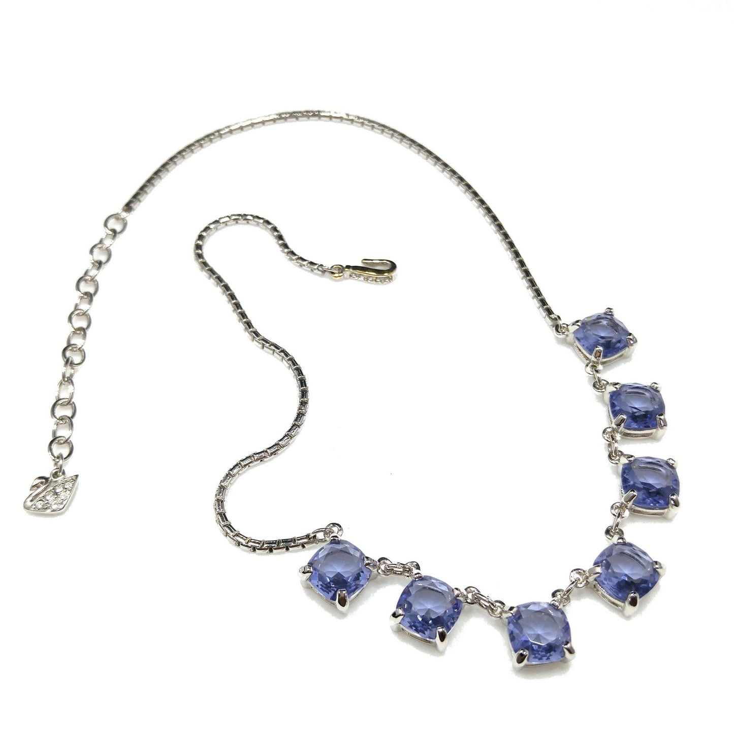 Swarovski Swan Logo Necklace, Blue Lavender Crystals, Art Deco Style Vintage