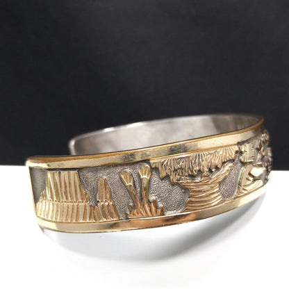 Floyd & Lloyd Becenti Navajo Cuff Bracelet, Gold Filled Sterling, 1990s Vintage Jewelry