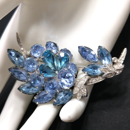 Eisenberg Ice Blue Rhinestone Brooch, Rhodium Plated, 1960s Vintage Jewelry
