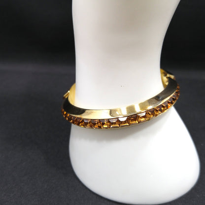 Whiting & Davis Topaz Square Rhinestone Hinged Bracelet, Bezel Set, 1960s Vintage Jewelry