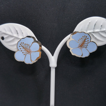 Vintage Laurel Burch "Hibiscus" Blue Post Earrings, Rhodium Plated Silver Tone