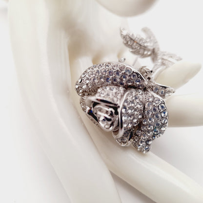 Vintage Nolan Miller Anniversary Rose Pave Crystal Rhinestone Pin Brooch