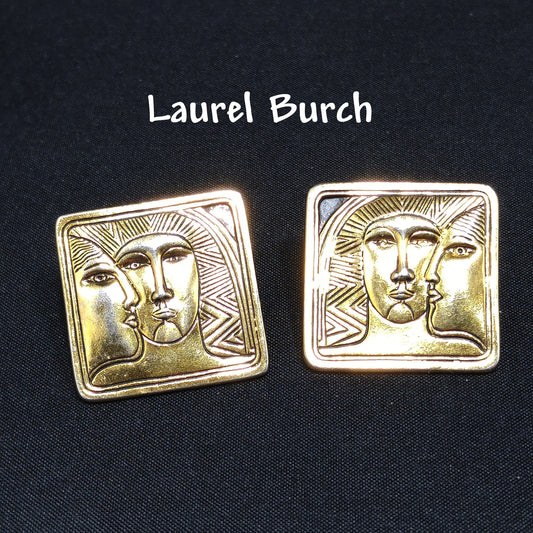Laurel Burch Ancient Ancestors Post Earrings, Gold Plated, 1980s Vintage Jewelry