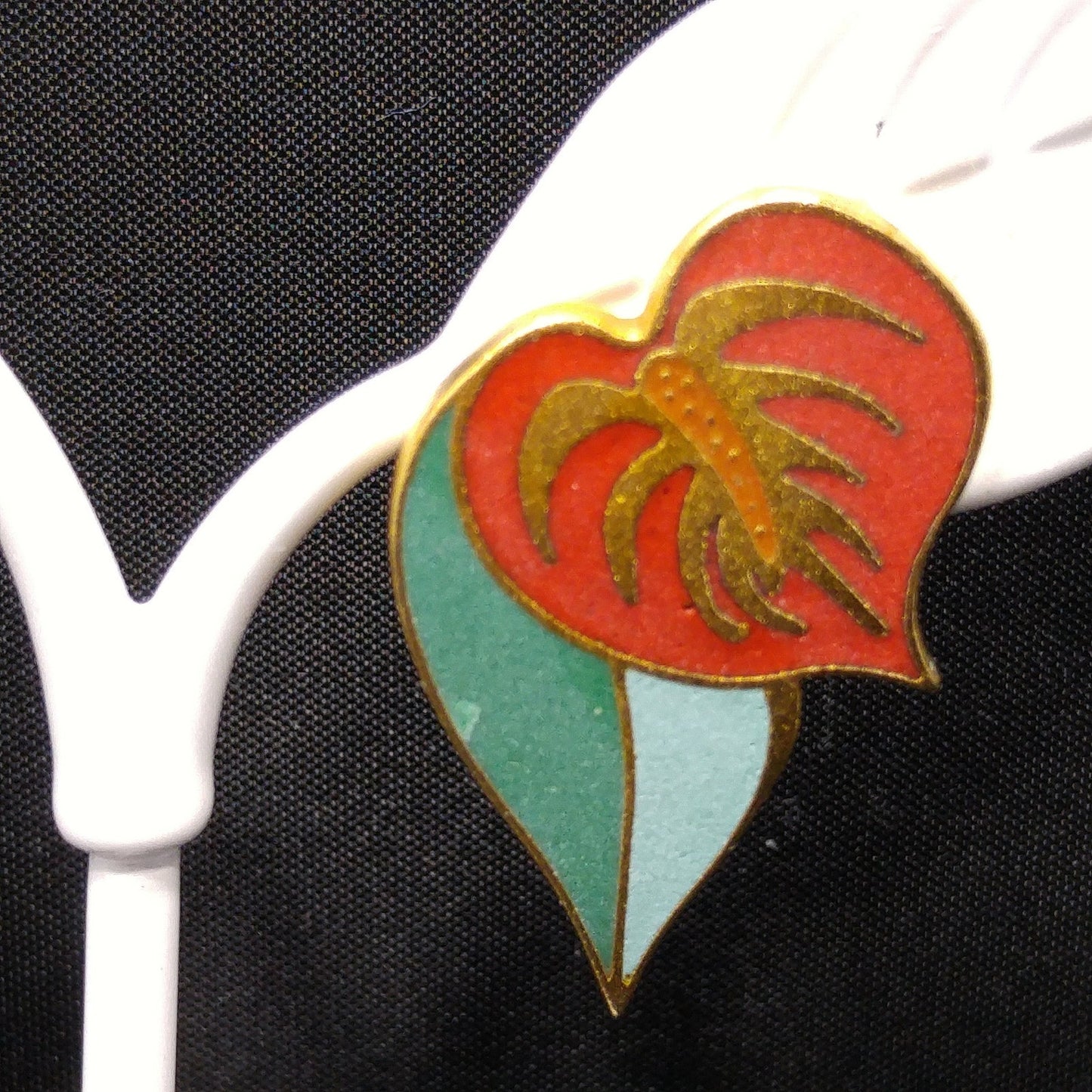 Vintage Laurel Burch "Anthurium" Post Earrings, Red Flower Enamel