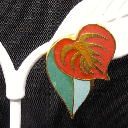 Vintage Laurel Burch "Anthurium" Post Earrings, Red Flower Enamel