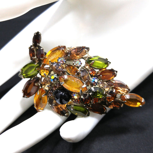 Juliana Style Rhinestone Brooch, Autumn Colors, Open Back Stones, 1960s Vintage