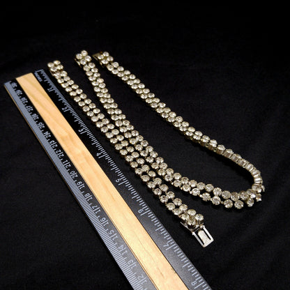 Czecho Slovakia Rhinestone Necklace & Bracelet, Clear Rhinestones, 1930s Vintage Jewelry