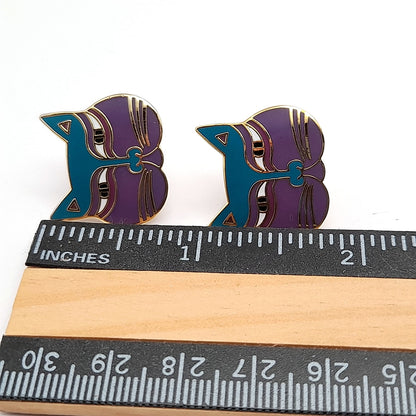 Vintage Laurel Burch Siamese Cats Purple Face Post Earrings