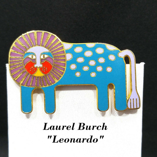 Vintage Laurel Burch "Leonardo" Lion Multicolor Pin Brooch Gold Plated Big Cat