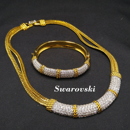 Vintage Swarovski Necklace & Bracelet Set – Gold Plated, Clear Crystals, 1980s–1990s