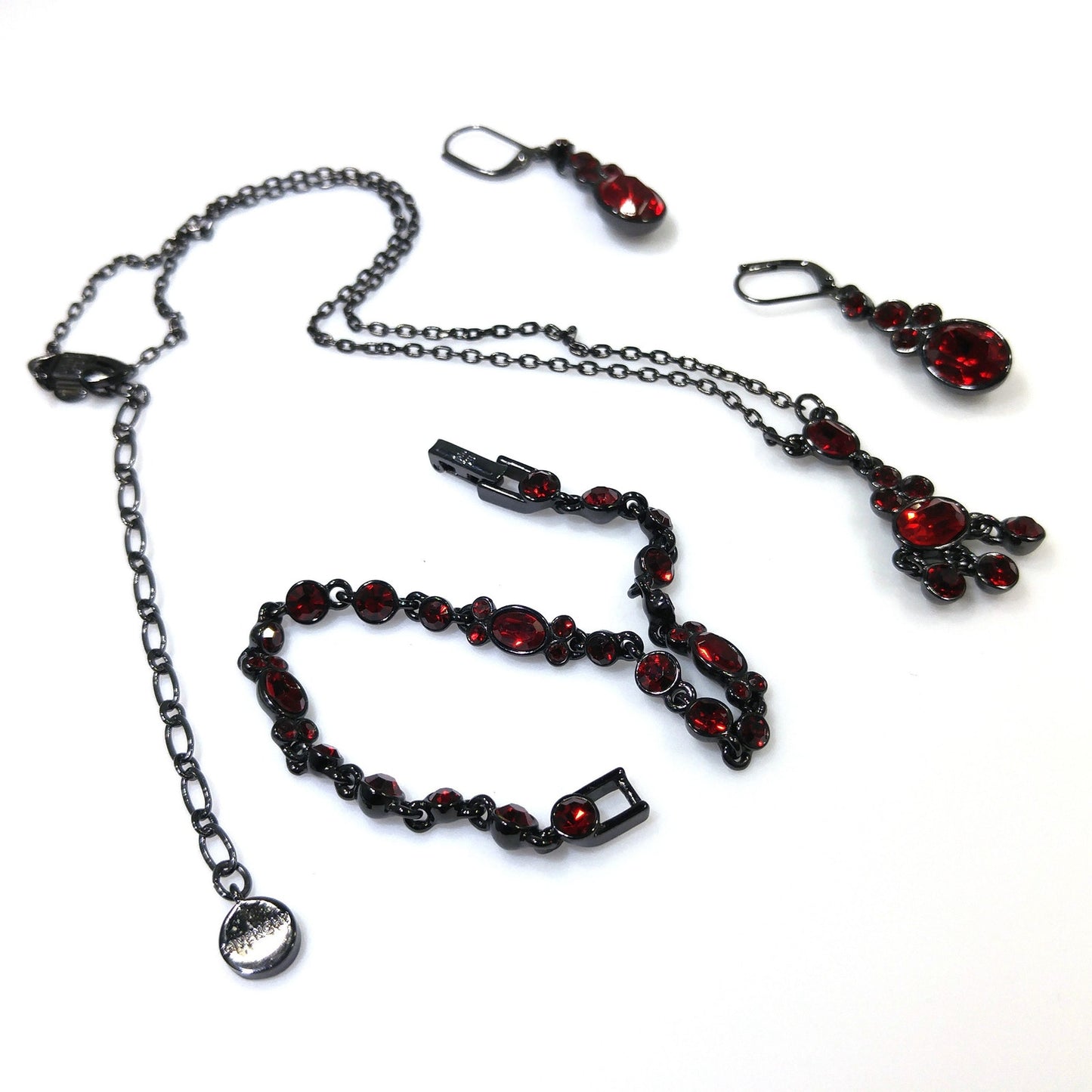 Givenchy Red Rhinestone Jewelry Set, Necklace, Bracelet & Earrings, Vintage
