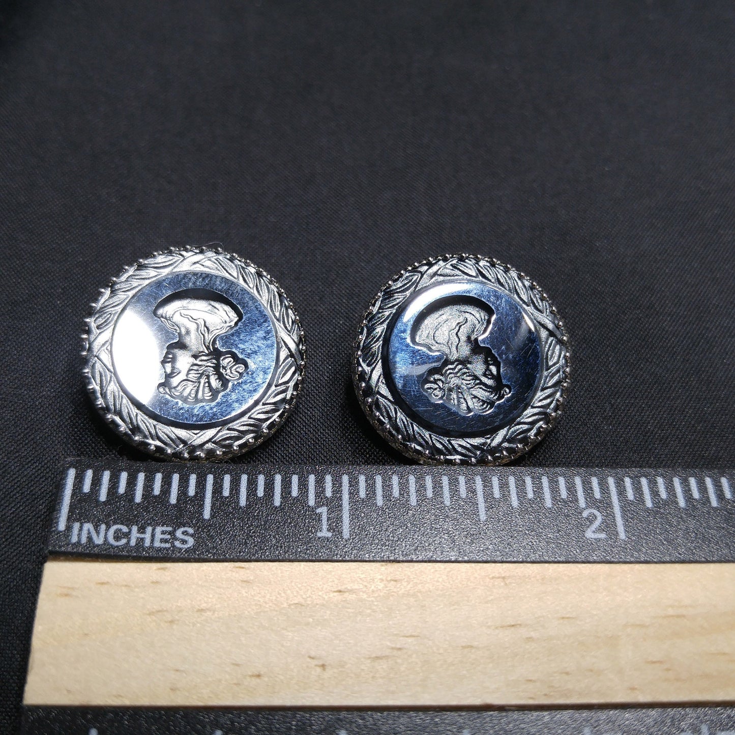 Vintage Whiting & Davis Cameo Clip Earrings, Reverse Intaglio, Silver Tone