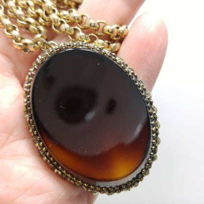 Whiting & Davis Brown Curved Pendant Necklace, 1960s Vintage Jewelry