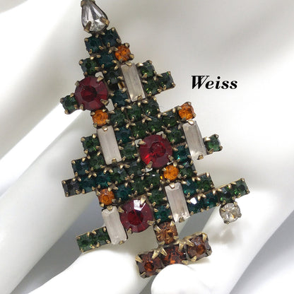 Weiss Christmas Tree Brooch, Five Baguette Candles, Book Piece, 1950s Vintage