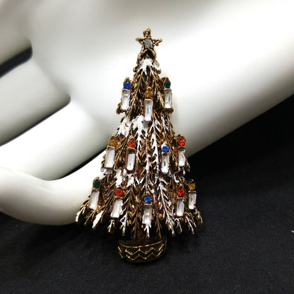 Vintage ART Arthur Pepper Christmas Tree Brooch Enamel Candles 1960s Book Piece
