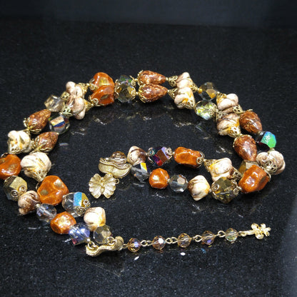 Vendome Two Strand Beaded Necklace, Crystals & Art Glass, 1950s Vintage Jewelry