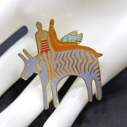 Laurel Burch "Fantasy Friends" Brooch, Cloisonne Enamel, 1980s Vintage Jewelry