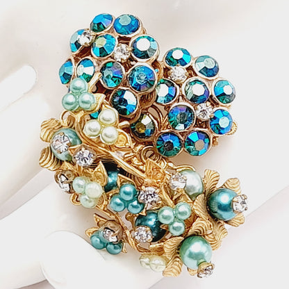Vintage Miriam Haskell Robert Style 1940s 1950s Floral Rhinestone Brooch