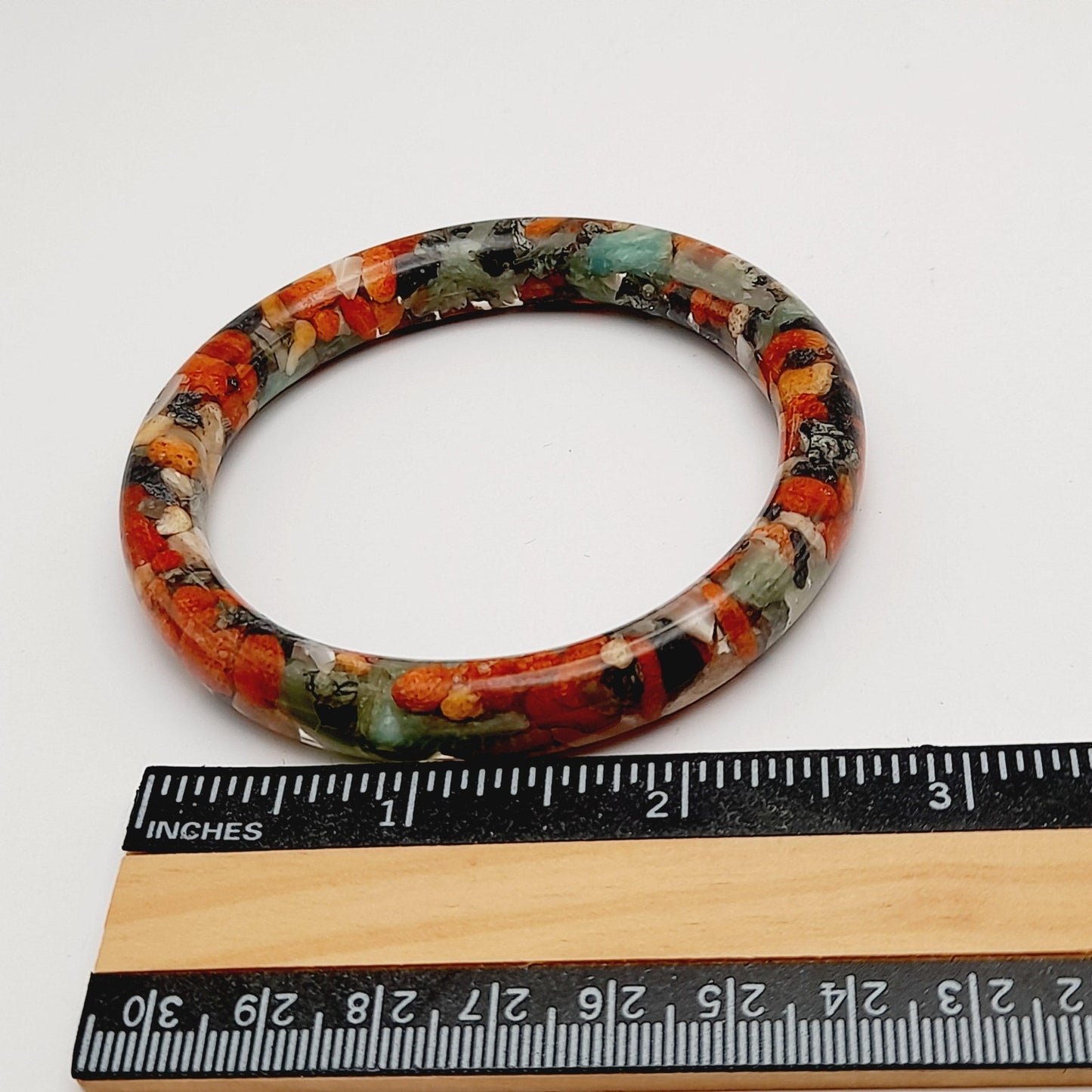 Vintage Transparent Resin Bangle Bracelet Filled With Rock Chips