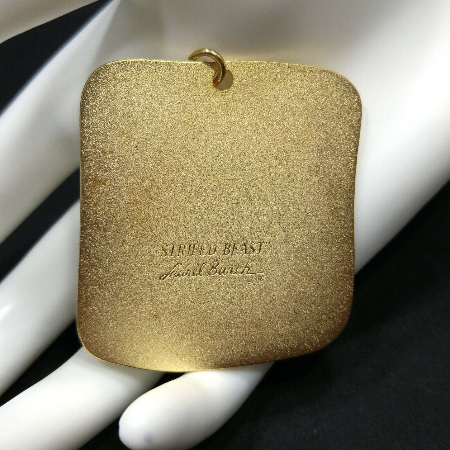 Vintage Laurel Burch "STRIPED BEAST" Large Pendant, Satin Finish, Gold Plated