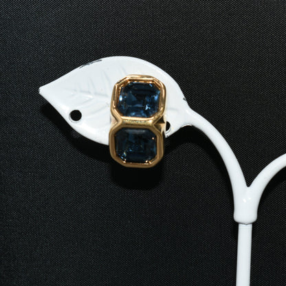 Edelweiss S.A.L. Swarovski Blue Clip Earrings, Gold Plated,  Vintage Jewelry