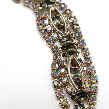 Green Aurora Borealis Rhinestone Bracelet, Mid-Century, 1950s Vintage Jewelry