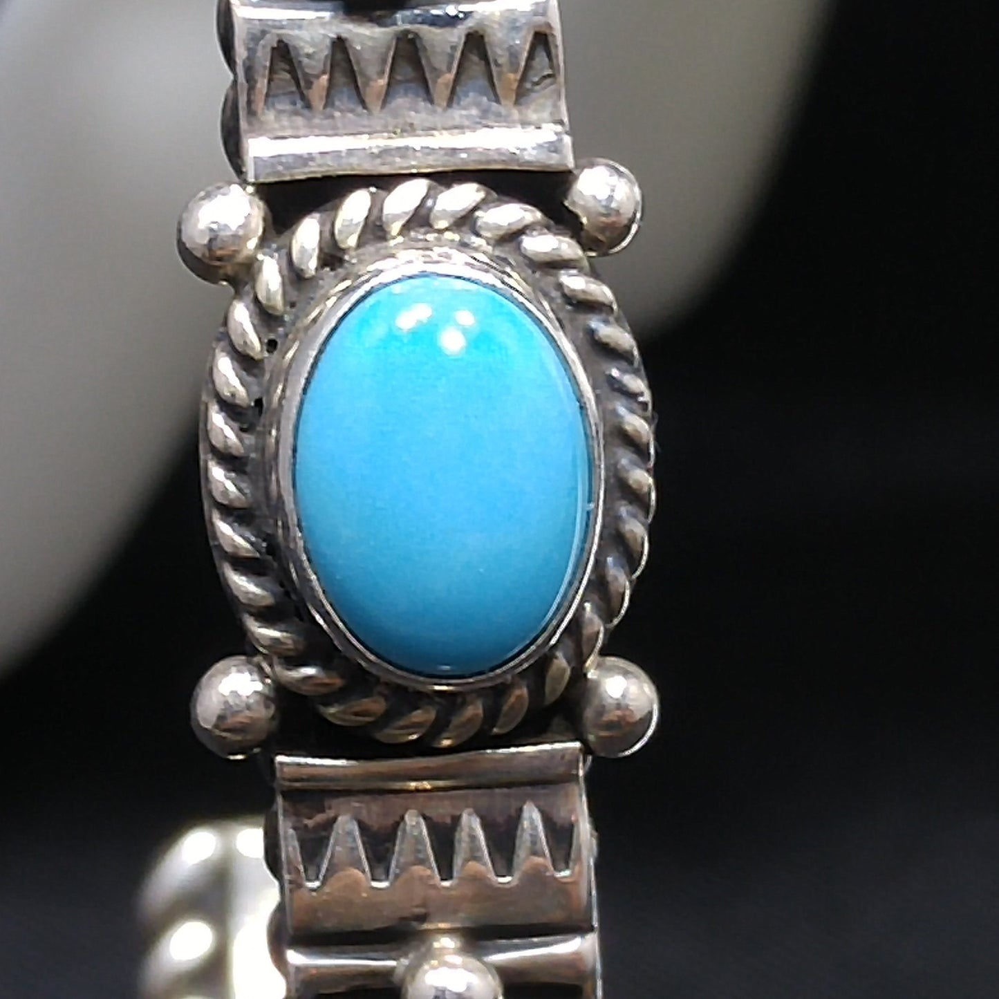 Silver Cuff Gemstone Bracelet, Stamped STERLING N, 1980s Vintage Jewelry