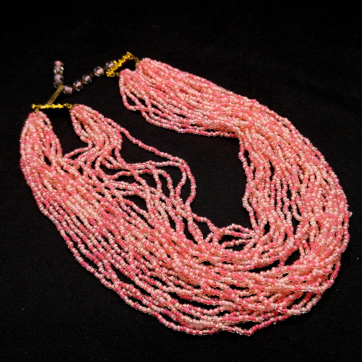 Italian Seed Bead Glass Necklace, 24 Strands, Made Italy, 1950s Vintage Jewelry