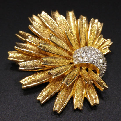 Jomaz Gold Plated Brooch & Earrings, Pave Rhinestones, Joseph Mazer Co, 1960s Vintage Jewelry