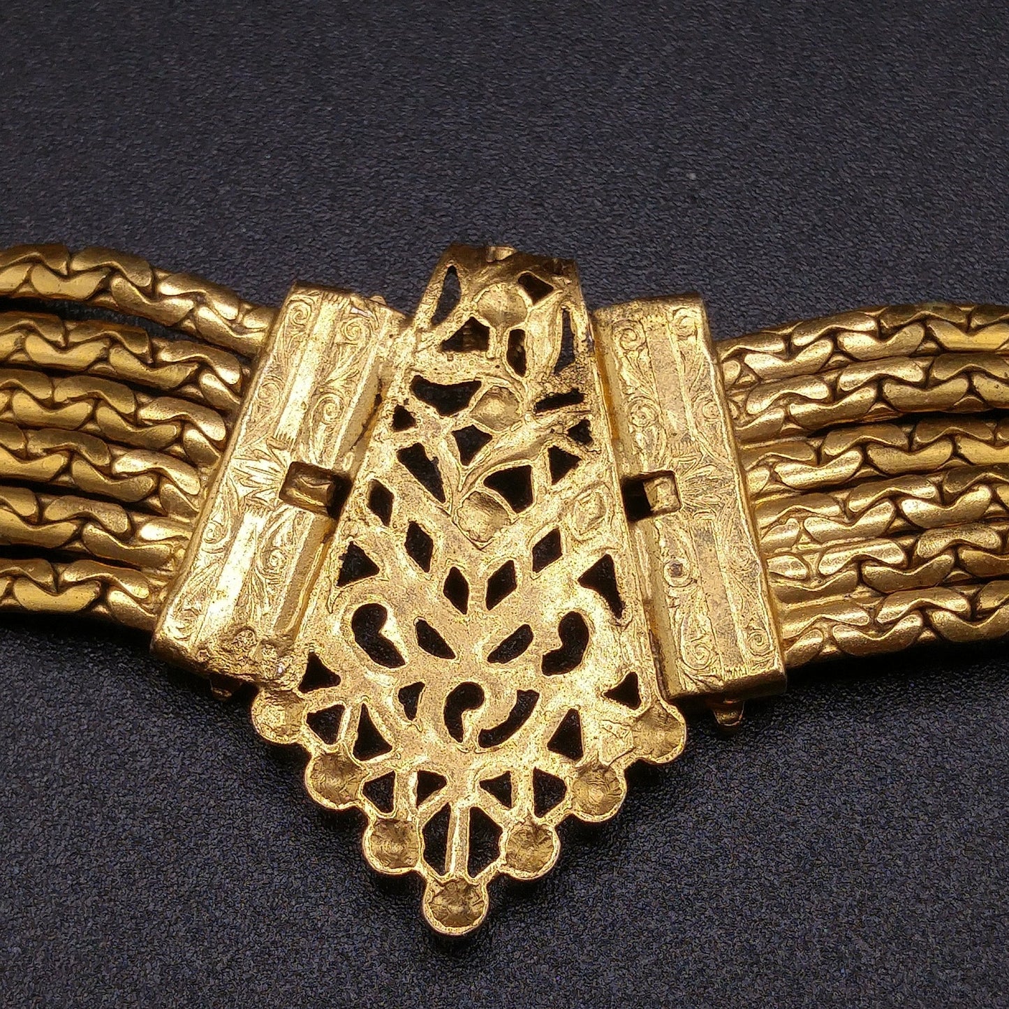 Freirich Victorian Choker Necklace, Gold Plated, Six Strands, 1960s Vintage Jewelry