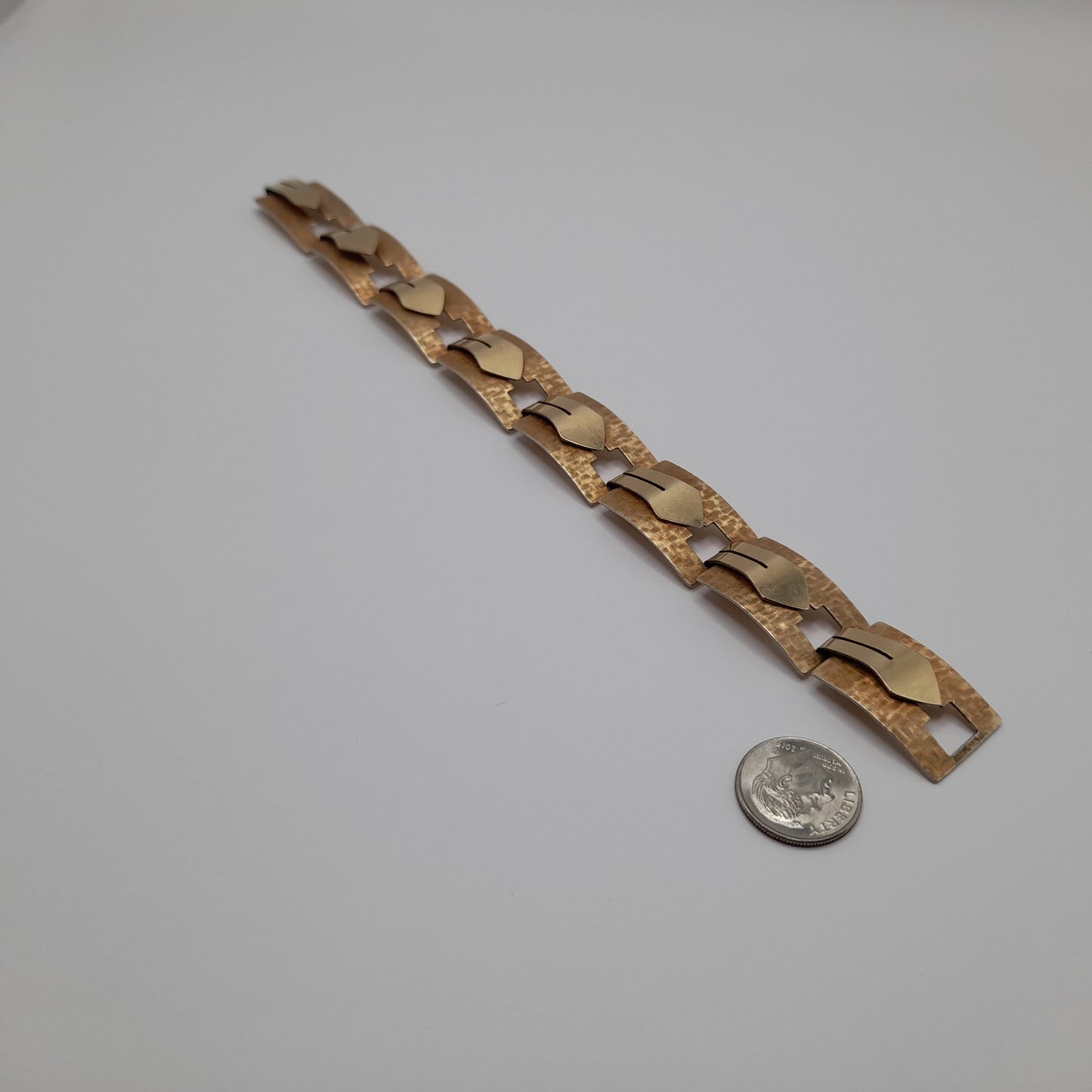 Vintage 1940s Krementz Bracelet, Two Tone Rose Yellow Gold Links, Retro Geometric Jewelry, Mid Century Gift, 7 3/4 Inch