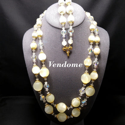 Vendome White Frosty Lucite & Crystal Jewelry, Necklace Bracelet Set, 1960s Vintage Jewelry