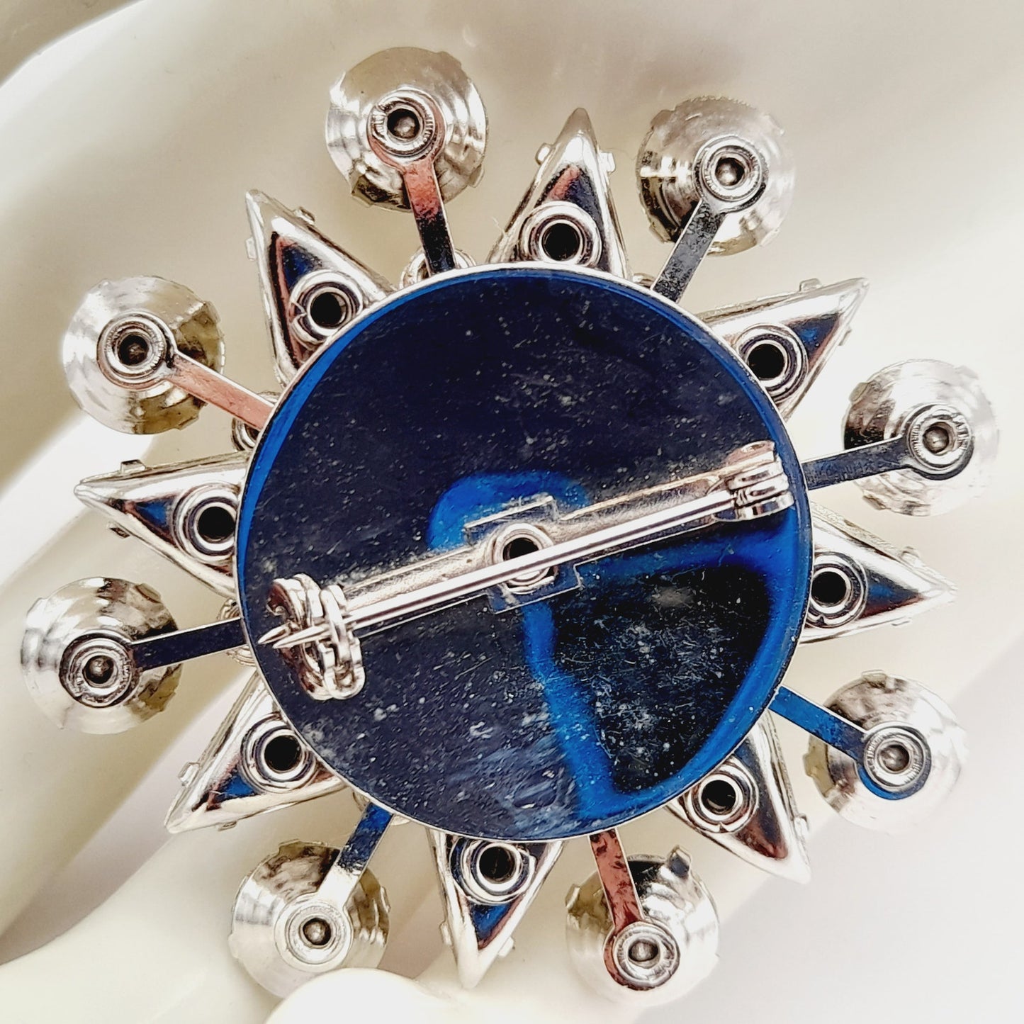 Vintage 1950s Unsigned Wedding Brooch, Riveted Three Dimensional Flower Pin