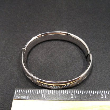 Sterling Silver H.F.B. Hinged Bracelet, Floral Design, 1940s Vintage Jewelry