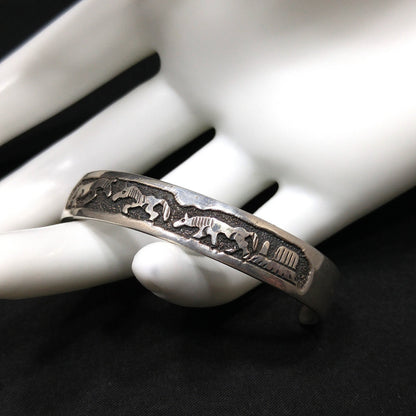 TSK Navajo Sterling Storyteller Child’s Cuff Bracelet – Horses & Daily Life