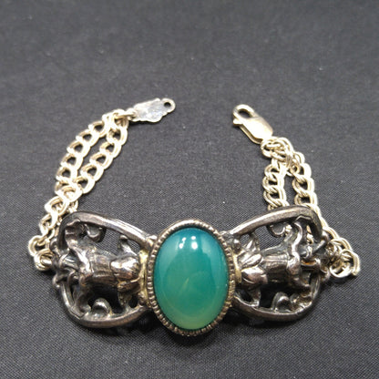 Sterling Silver Gemstone Bracelet, 925 Oval Green Gemstone, Vintage Jewelry