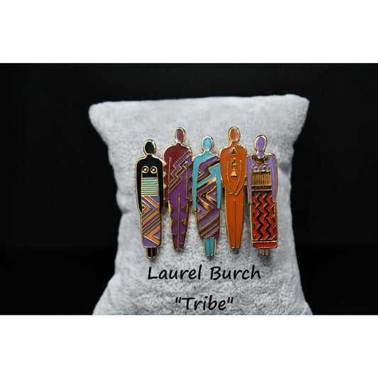 Laurel Burch "Tribe" Five Person Brooch, Gold Plated, 1980s Vintage Jewelry