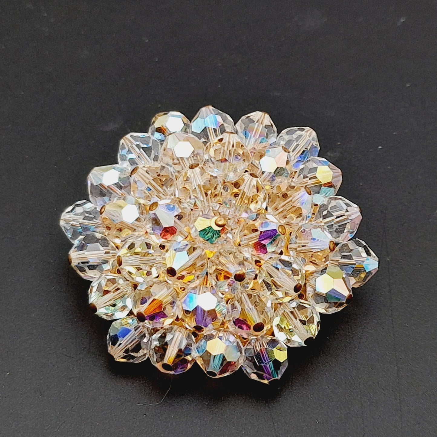 Vintage Crystal Aurora Borealis Clear Beaded 1960s Brooch